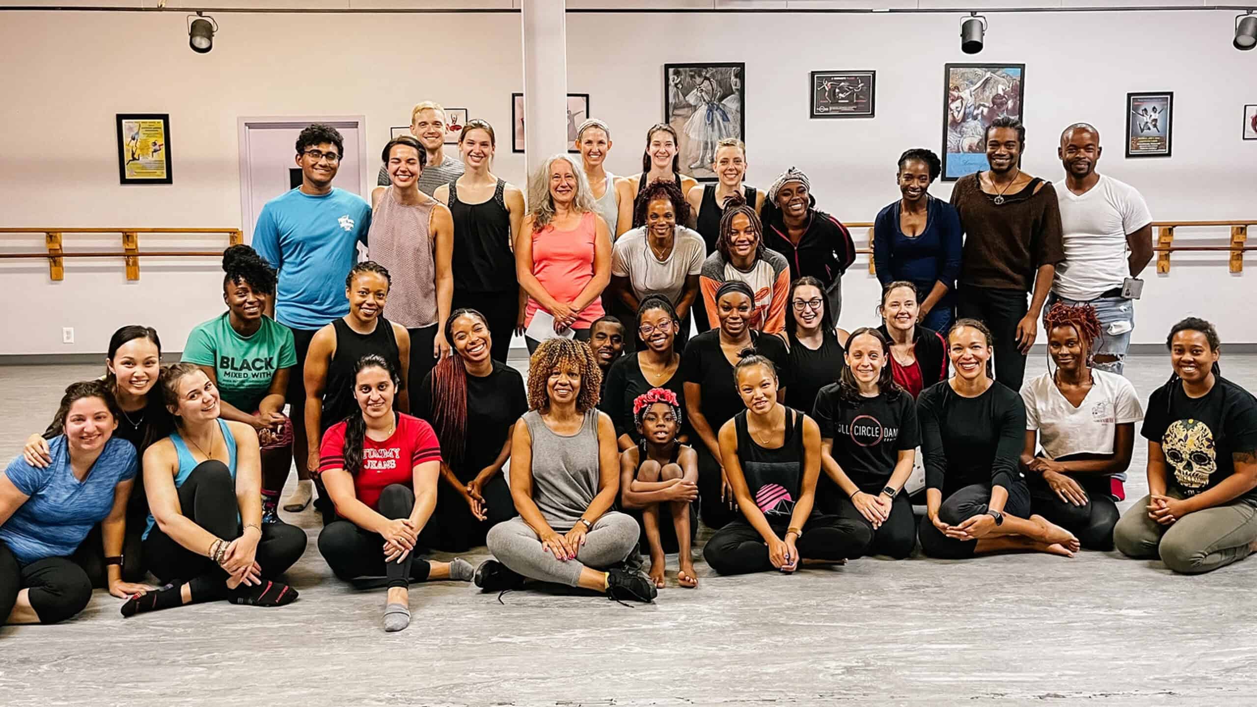 members of full circle dance company workshop in studio